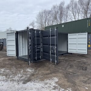 new **open side**shipping/storage container standard height– wind and watertight – gray