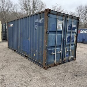 20′ x 8′ x 8.5′ tall –used shipping / storage container wind and watertight – blue